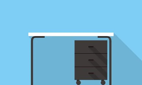 Single Desk with drawer flat icon design, Blue color background, light and sh 스톡 일러스트
