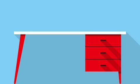 Single Desk with drawer flat icon design, Blue color background, light and sh Illustrazione stock