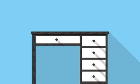Single Desk with drawer flat icon design, Blue color background, light and sh Stock Illustration