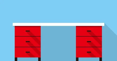 Single Desk with drawer flat icon design, Blue color background, light and sh Stock Illustration