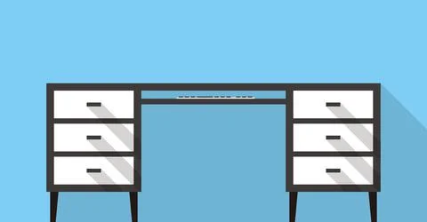 Single Desk with drawer flat icon design, Blue color background, light and sh Illustrazione stock