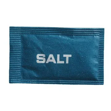 Single dose salt sachet isolated over white Stock Photos