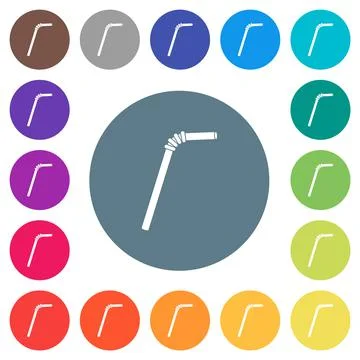 Single drinking straw solid flat white icons on round color backgrounds 스톡 일러스트