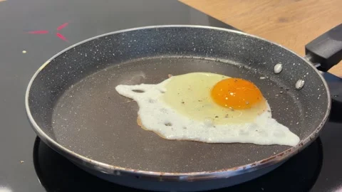 Single Egg Frying in a Pan Close Up Stock Footage 326438936