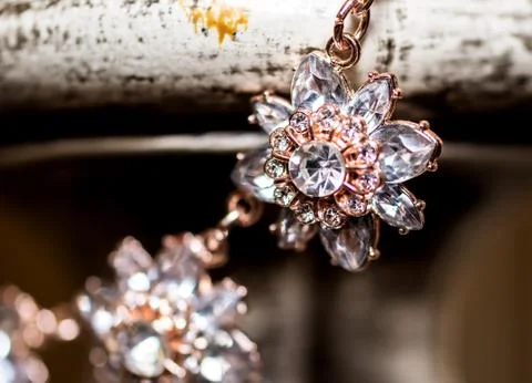 Single element of diamond bracelet. Close up  jewelry with blurry backgound Stock Photos