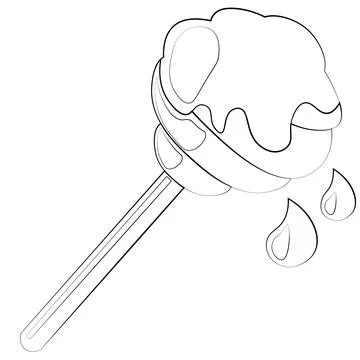 Single element honey dipper. Draw illustration black and white Illustrazione stock