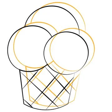 Single element Ice cream. Draw illustration in black and orange Illustrazione stock