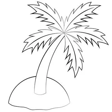 Single element Island with palm tree. Draw illustration in black and white Illustrazione stock