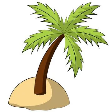 Single element Island with palm tree. Draw illustration in color Stock Illustration