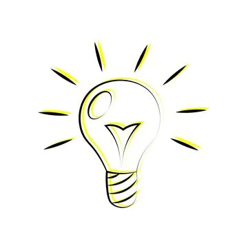 Single element Lightbulb. Draw linear illustration in black and yellow Stock Illustration