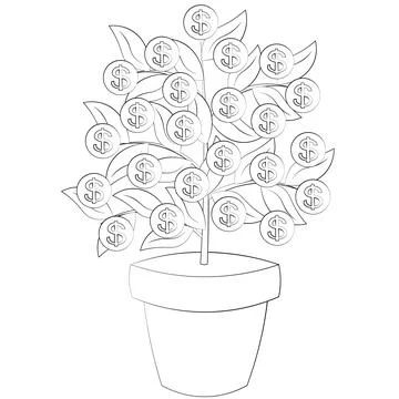Single element Money tree. Draw illustration in black and white Stock Illustration