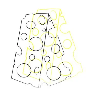 Single element piece of Cheese. Draw illustration black and yellow Stock Illustration