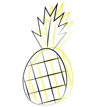 Single element Pineapple. Draw illustration in black and yellow Stock Illustration