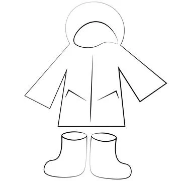Single element Raincoat and Boot. Draw illustration in black and white Illustrazione stock