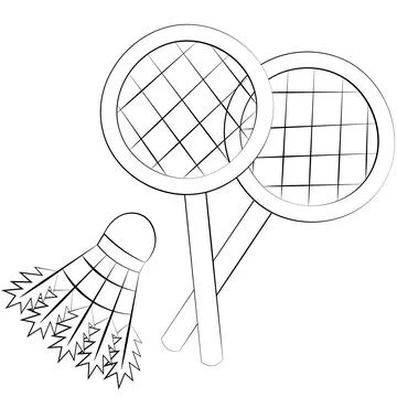Single element Shuttlecock and racket. Draw illustration in black and white Stock Illustration