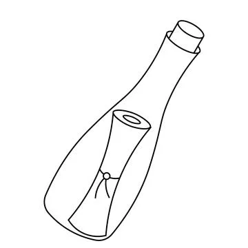 Single element Treasure map in a bottle. Draw illustration in black and white Stock Illustration