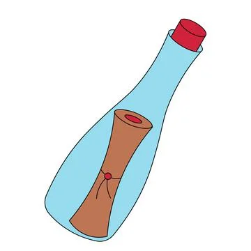 Single element Treasure map in a bottle. Draw illustration in color Illustrazione stock