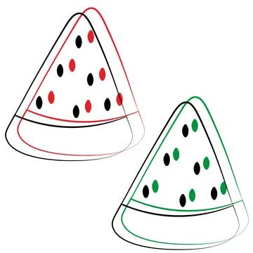 Single element Watermelom slice. Draw illustration in green and red Illustrazione stock