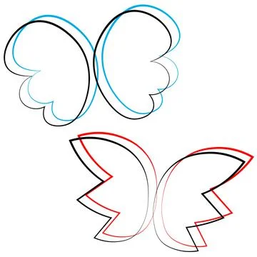 Single element Wings. Draw illustration in black and red, blue Illustrazione stock