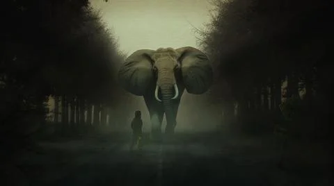 Single elephant walking in a road without the Sun cather with rope waiting fo Stock Photos