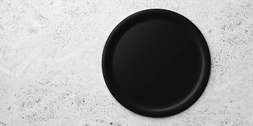 Single empty black ceramic plate on concrete table background with copy spa.. イラスト素材