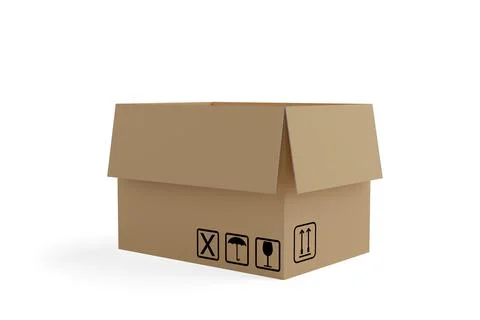 Single empty open corrugated cardboard box or cardbox over white background,  스톡 일러스트