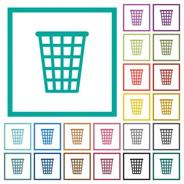 Single empty tall trash outline flat color icons with quadrant frames Stock Illustration