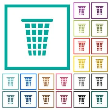 Single empty tall trash solid flat color icons with quadrant frames 스톡 일러스트