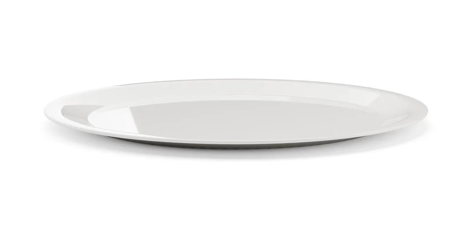Single empty white porcelain or ceramic plate side view on white background Stock Illustration