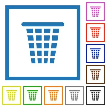 Single empty wide trash solid flat framed icons Stockillustratie