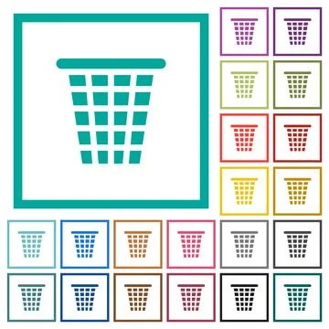 Single empty wide trash solid flat color icons with quadrant frames Stock Illustration