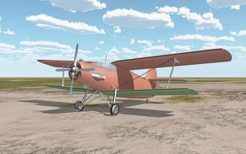 Single engine biplane airplane Illustrazione stock