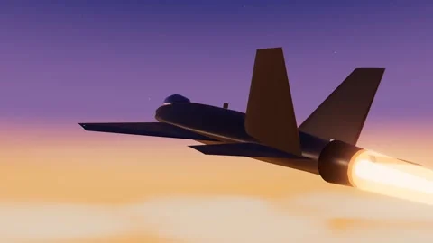 Single-engine stealth strike fighter climbing on full afterburner through a Stock Footage 340877128