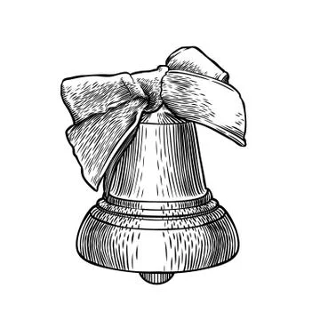 Single engraved bell with bow isolated on white background Stock Illustration