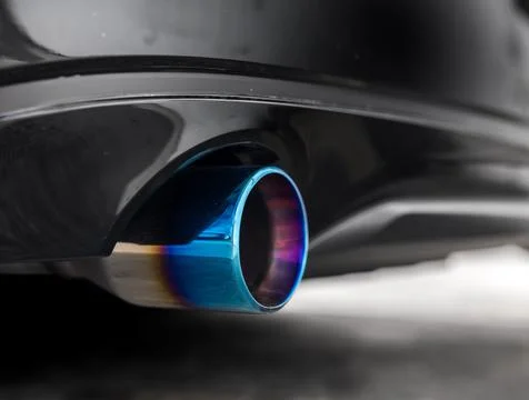 Single exhaust with titanium effect Stock Photos