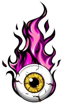 Single eyeball on fire in flames vector illustration イラスト素材