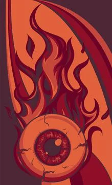 Single eyeball on fire in flames vector illustration Stock Illustration