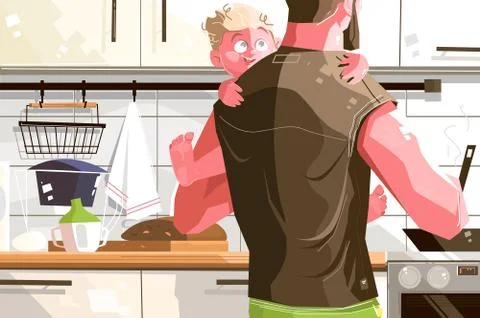 Single father with kid Stock Illustration
