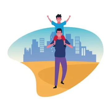 Single father playing with son on back Ilustración de archivo