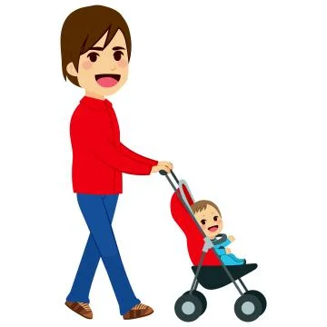 Single Father Pushing Stroller Illustrazione stock