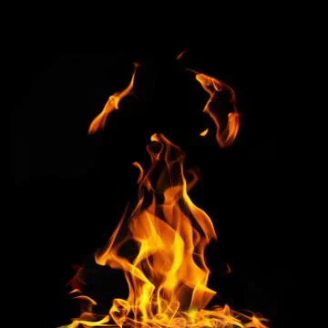 Single fire flame on black background in high resolution. 写真素材