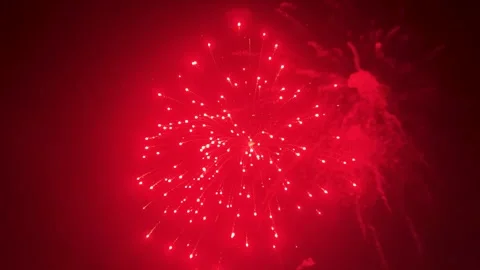 Single firework explosion creating glowing sparks against dark sky Stock Footage 321111505