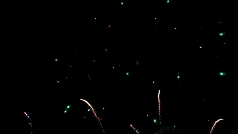 A single firework shooting up to the night sky and followed by an extravagant Stock Footage 319523688