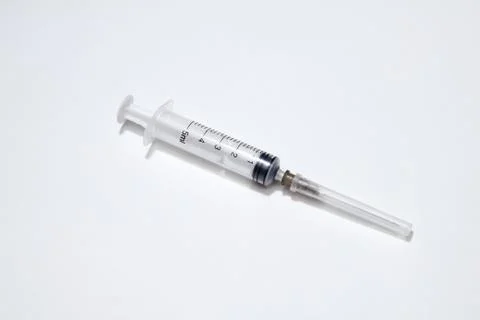 Single five ml  syringe isolated on white Stock Photos