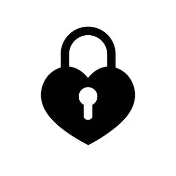 A single flat black icon locked or closed lock with heart shape and key hole Stock Illustration