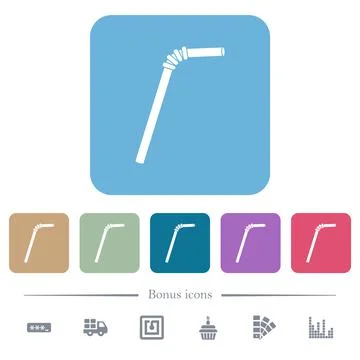 Single flexible straw flat icons on color rounded square backgrounds Stock Illustration