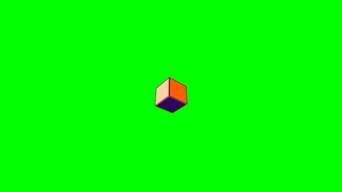 A single floating cube centered against a vibrant solid green background Stock Footage 340903267