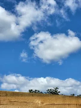 Single fluffy white cloud on bright blue summer sky background Stock Photos