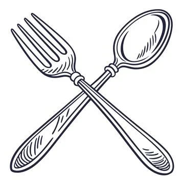Single Fork and Spoon Line Art Icon for Restaurant Branding Stock Illustration
