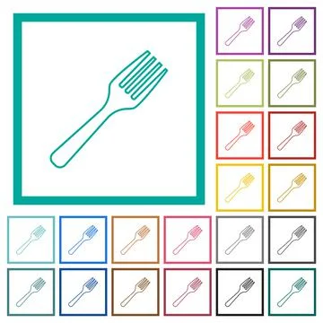 Single fork flat color icons with quadrant frames 스톡 일러스트